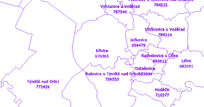 Katastrální mapa Křivice - přehledová mapa katastrálního území