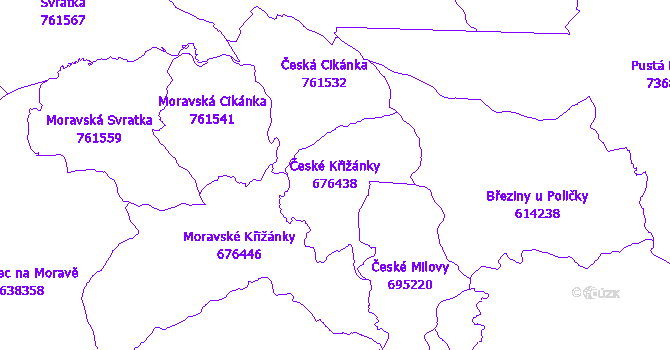 Katastrální mapa České Křižánky - přehledová mapa katastrálního území