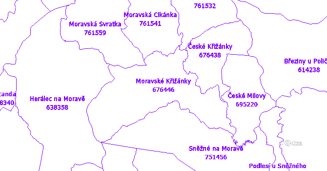 Katastrální mapa Moravské Křižánky - přehledová mapa katastrálního území