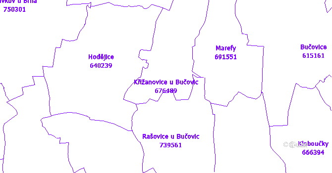Katastrální mapa Křižanovice u Bučovic - přehledová mapa katastrálního území