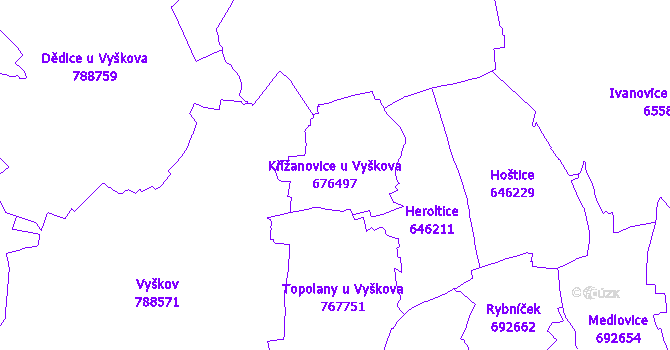 Katastrální mapa Křižanovice u Vyškova