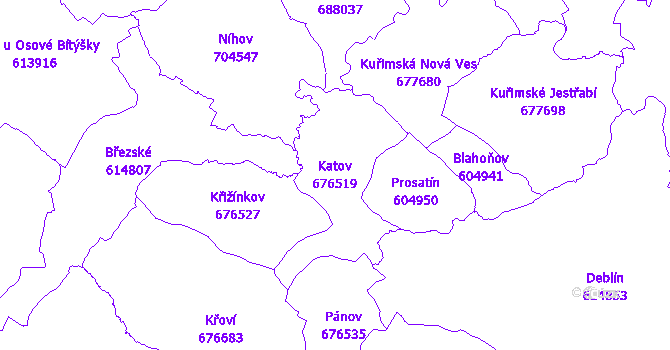 Katastrální mapa Katov - přehledová mapa katastrálního území