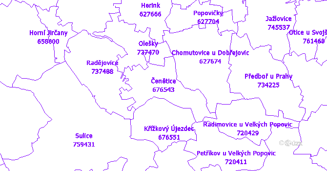 Katastrální mapa Čenětice - přehledová mapa katastrálního území