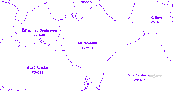 Katastrální mapa Krucemburk - přehledová mapa katastrálního území