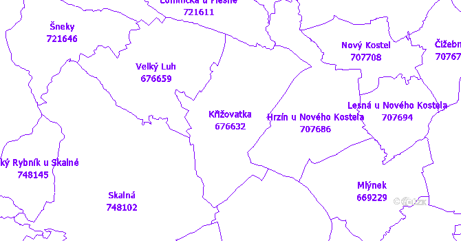Katastrální mapa Křižovatka - přehledová mapa katastrálního území