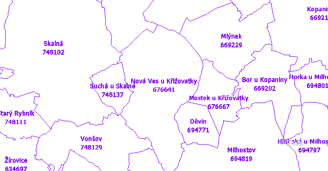 Katastrální mapa Nová Ves u Křižovatky - přehledová mapa katastrálního území