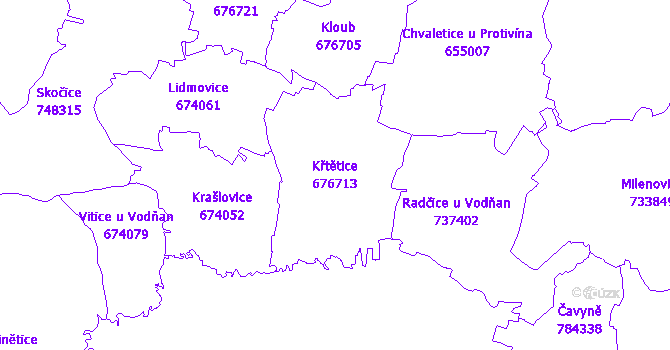Katastrální mapa Křtětice - přehledová mapa katastrálního území