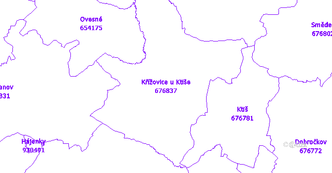 Katastrální mapa Křížovice u Ktiše - přehledová mapa katastrálního území