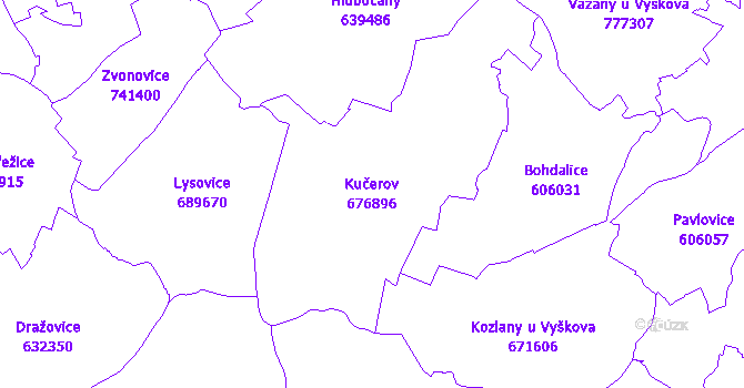 Katastrální mapa Kučerov - přehledová mapa katastrálního území