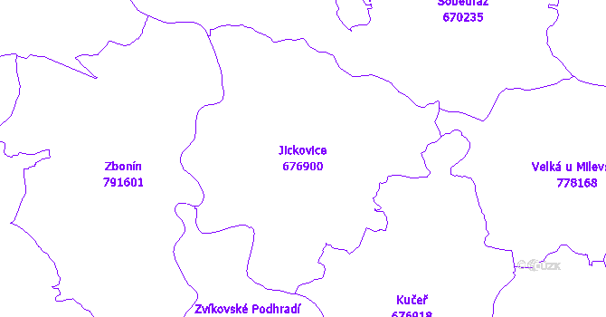 Katastrální mapa Jickovice - přehledová mapa katastrálního území