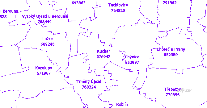 Katastrální mapa Kuchař - přehledová mapa katastrálního území
