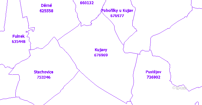 Katastrální mapa Kujavy - přehledová mapa katastrálního území