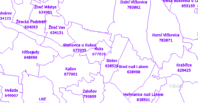 Katastrální mapa Kuks - přehledová mapa katastrálního území