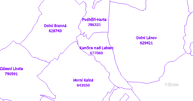 Katastrální mapa Kunčice nad Labem - přehledová mapa katastrálního území