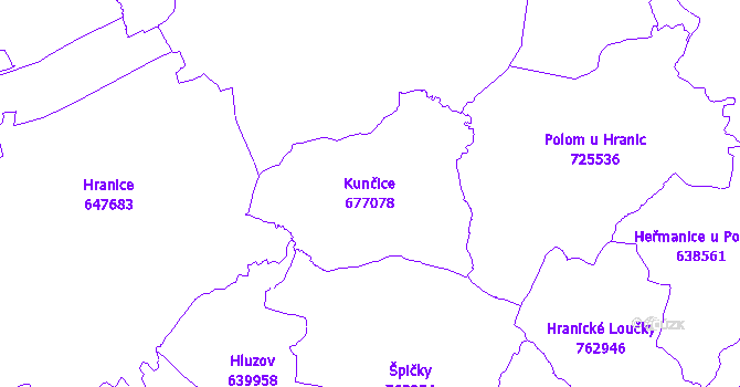 Katastrální mapa Kunčice - přehledová mapa katastrálního území