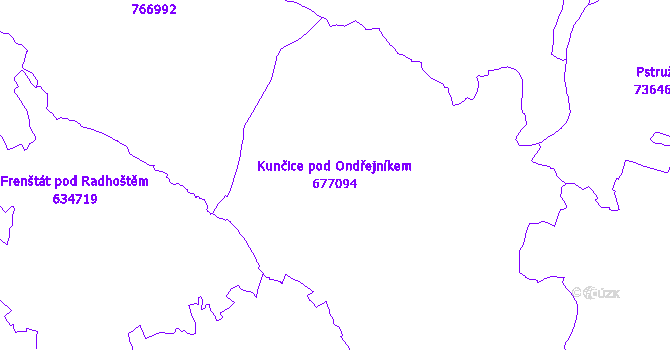 Katastrální mapa Kunčice pod Ondřejníkem - přehledová mapa katastrálního území