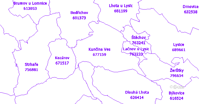 Katastrální mapa Kunčina Ves - přehledová mapa katastrálního území
