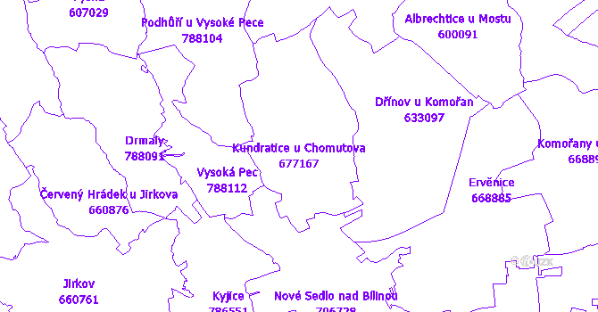 Katastrální mapa Kundratice u Chomutova - přehledová mapa katastrálního území