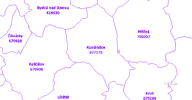 Katastrální mapa Kundratice - přehledová mapa katastrálního území
