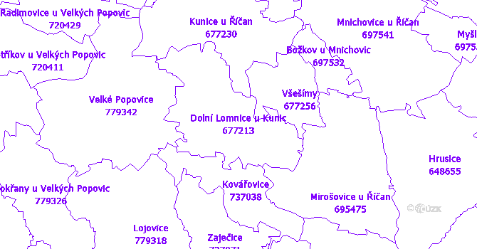 Katastrální mapa Dolní Lomnice u Kunic - přehledová mapa katastrálního území