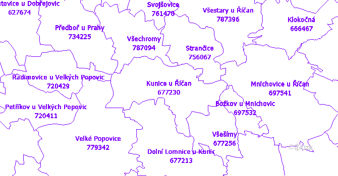 Katastrální mapa Kunice u Říčan - přehledová mapa katastrálního území