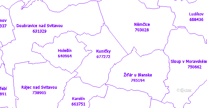 Katastrální mapa Kuničky - přehledová mapa katastrálního území