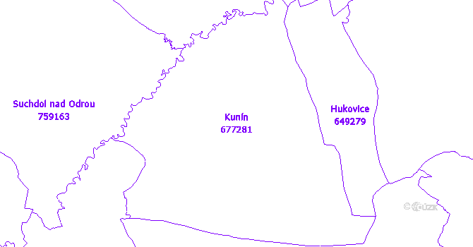 Katastrální mapa Kunín - přehledová mapa katastrálního území