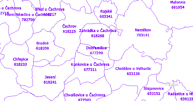 Katastrální mapa Dobřemilice - přehledová mapa katastrálního území