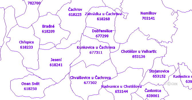 Katastrální mapa Kunkovice u Čachrova - přehledová mapa katastrálního území