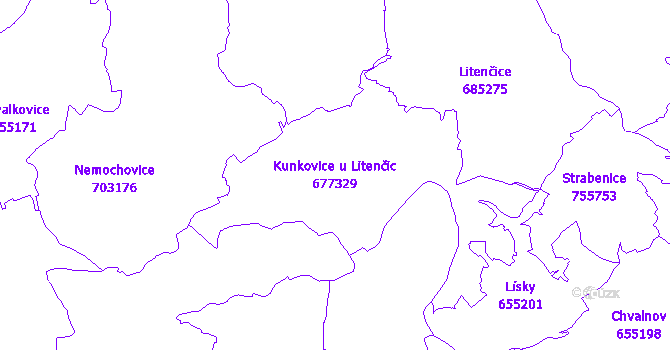 Katastrální mapa Kunkovice u Litenčic - přehledová mapa katastrálního území