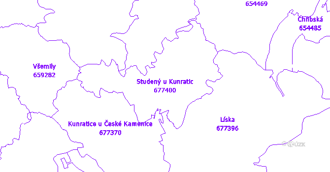 Katastrální mapa Studený u Kunratic - přehledová mapa katastrálního území