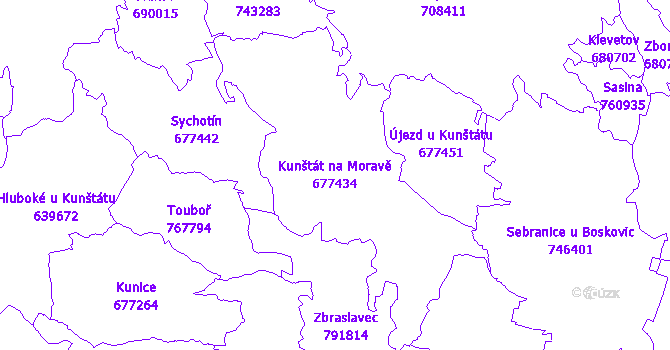 Katastrální mapa Kunštát na Moravě - přehledová mapa katastrálního území