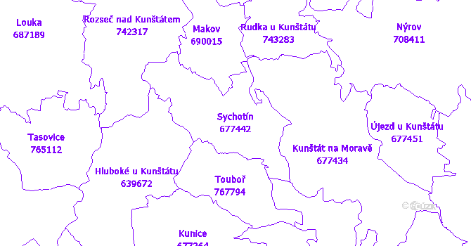 Katastrální mapa Sychotín - přehledová mapa katastrálního území