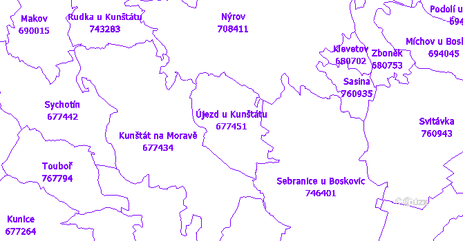 Katastrální mapa Újezd u Kunštátu