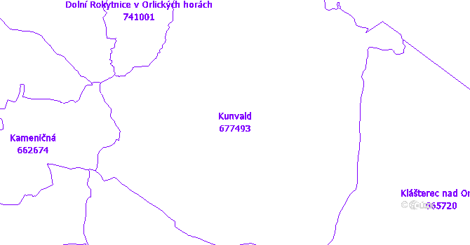 Katastrální mapa Kunvald - přehledová mapa katastrálního území