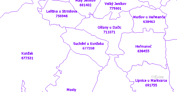 Katastrální mapa Suchdol u Kunžaku - přehledová mapa katastrálního území