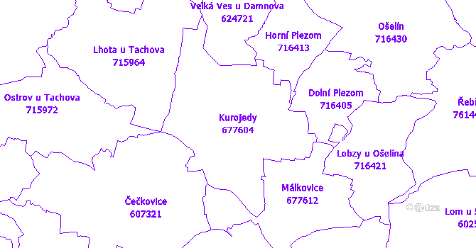 Katastrální mapa Kurojedy - přehledová mapa katastrálního území