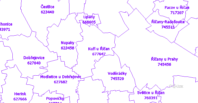 Katastrální mapa Kuří u Říčan - přehledová mapa katastrálního území