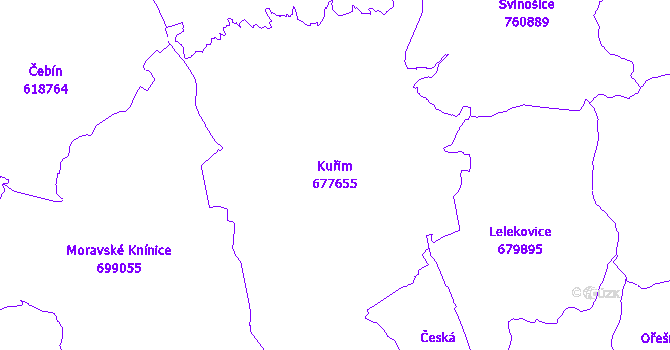 Katastrální mapa Kuřim - přehledová mapa katastrálního území