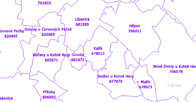 Katastrální mapa Kaňk - přehledová mapa katastrálního území