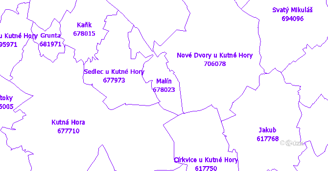 Katastrální mapa Malín - přehledová mapa katastrálního území