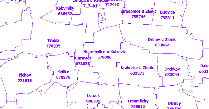 Katastrální mapa Neprobylice u Kutrovic - přehledová mapa katastrálního území