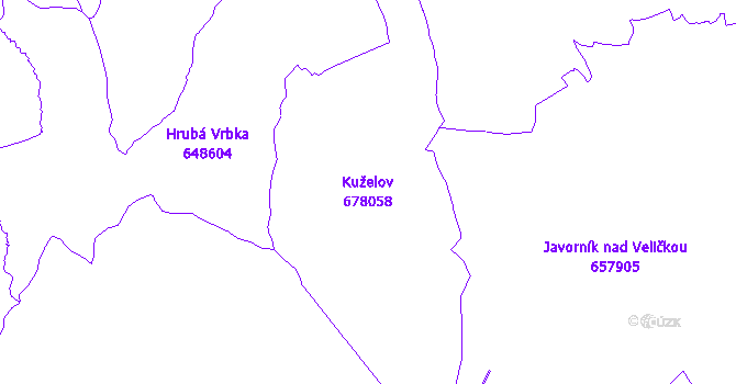 Katastrální mapa Kuželov - přehledová mapa katastrálního území
