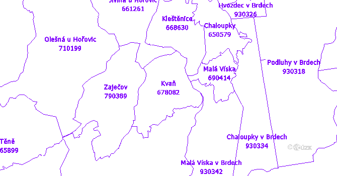 Katastrální mapa Kvaň
