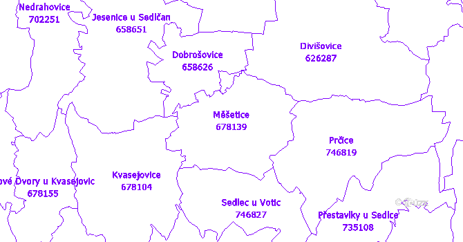 Katastrální mapa Měšetice - přehledová mapa katastrálního území