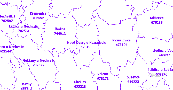 Katastrální mapa Nové Dvory u Kvasejovic - přehledová mapa katastrálního území