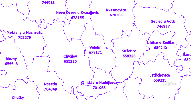 Katastrální mapa Veletín - přehledová mapa katastrálního území