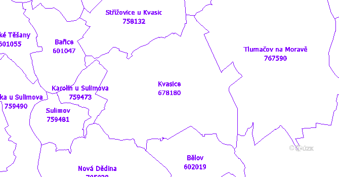 Katastrální mapa Kvasice - přehledová mapa katastrálního území