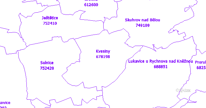 Katastrální mapa Kvasiny - přehledová mapa katastrálního území