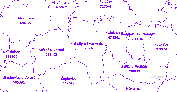 Katastrální mapa Skály u Kváskovic - přehledová mapa katastrálního území